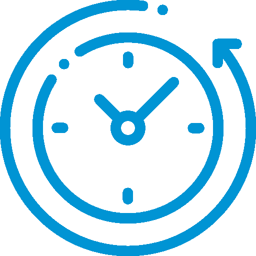 A blue clock with an arrow pointing to the bottom.
